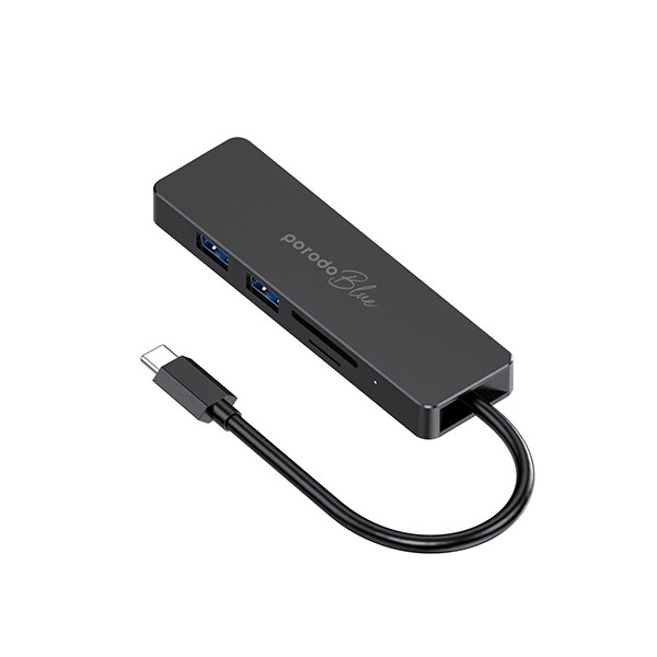 Porodo Blue 5 in 1 USB-C Hub  HDMI USB SD MicroSD 4K 5Gbps  - Black, mobiles, lebanon, samsung, iphones, new, used, laptops, computers, huawei, phone, mobile prices in lebanon,mobile prices