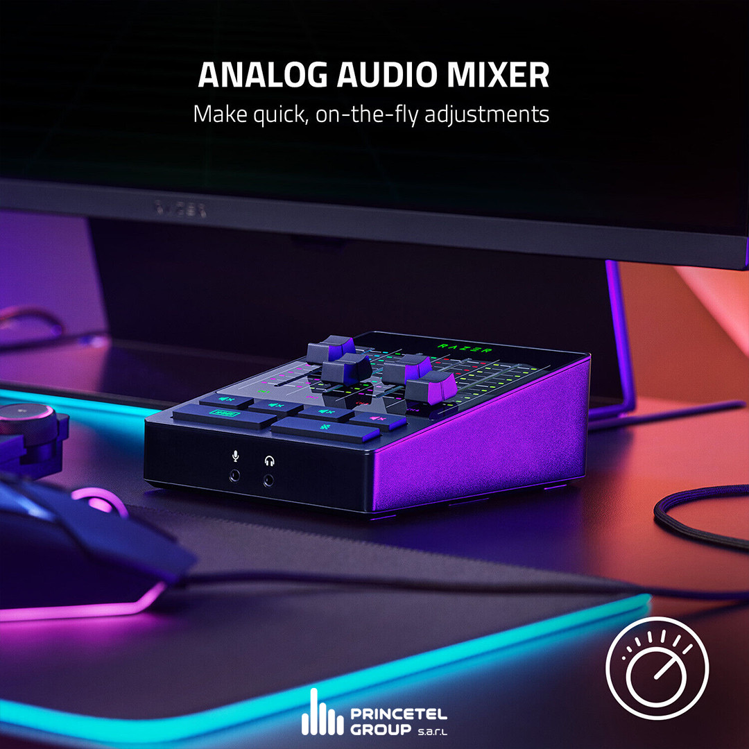Razer Audio Mixer - All-in-one Digital Mixer for Broadcasting and Streaming - mobile shop in Hamra, Beirut, Lebanon. New and used phones, iPhone, Samsung, Huawei, Xiaomi, Oppo, Realme, Honor, Google Pixel, tablets, laptops, computers, and accessories. متجر موبايلات في الحمرا، بيروت، لبنان. هواتف جديدة ومستعملة، آيفون، سامسونج، هواوي، شاومي، أوبو، ريلمي، هونر، جوجل بيكسل، أجهزة لوحية، لابتوبات، كمبيوترات، واكسسوارات.