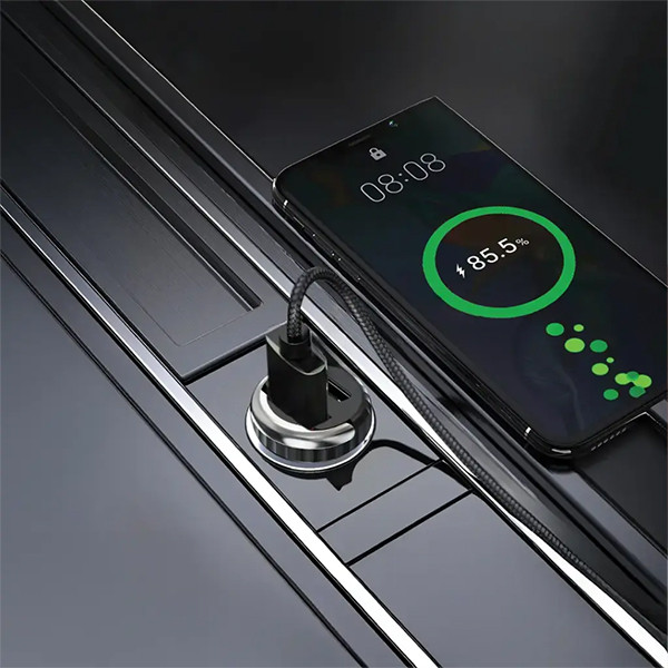 Porodo Dual Port  Transparent Car Charger With Pull  Ring Handle - Black - mobile shop in Hamra, Beirut, Lebanon. New and used phones, iPhone, Samsung, Huawei, Xiaomi, Oppo, Realme, Honor, Google Pixel, tablets, laptops, computers, and accessories. متجر موبايلات في الحمرا، بيروت، لبنان. هواتف جديدة ومستعملة، آيفون، سامسونج، هواوي، شاومي، أوبو، ريلمي، هونر، جوجل بيكسل، أجهزة لوحية، لابتوبات، كمبيوترات، واكسسوارات.