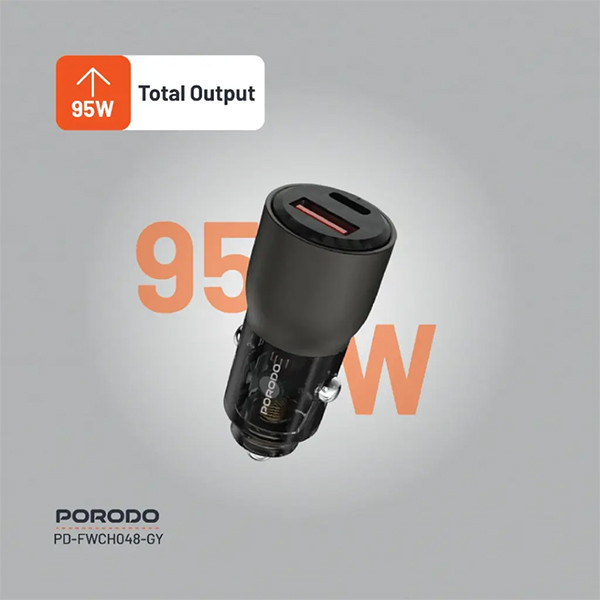 Porodo 96W  Transparent USB-A+C Port Car  Charger - Grey - mobile shop in Hamra, Beirut, Lebanon. New and used phones, iPhone, Samsung, Huawei, Xiaomi, Oppo, Realme, Honor, Google Pixel, tablets, laptops, computers, and accessories. متجر موبايلات في الحمرا، بيروت، لبنان. هواتف جديدة ومستعملة، آيفون، سامسونج، هواوي، شاومي، أوبو، ريلمي، هونر، جوجل بيكسل، أجهزة لوحية، لابتوبات، كمبيوترات، واكسسوارات.