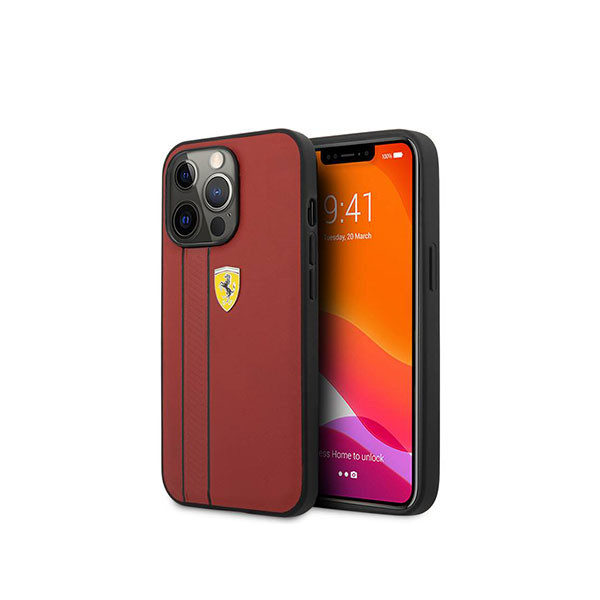 Ferrari Genuine Leather Hard Case with Embossed Stripes for iPhone 13 Pro Red, mobiles, lebanon, samsung, iphones, new, used, laptops, computers, huawei, phone, mobile prices in lebanon,mobile prices
