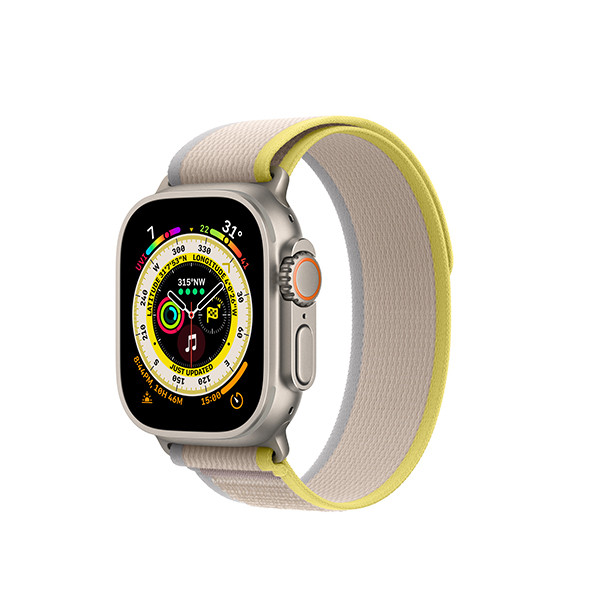 Apple Watch Ultra 49MM Titanuim Yellow Beige Trail Loop M/L - mobile shop in Hamra, Beirut, Lebanon. New and used phones, iPhone, Samsung, Huawei, Xiaomi, Oppo, Realme, Honor, Google Pixel, tablets, laptops, computers, and accessories. متجر موبايلات في الحمرا، بيروت، لبنان. هواتف جديدة ومستعملة، آيفون، سامسونج، هواوي، شاومي، أوبو، ريلمي، هونر، جوجل بيكسل، أجهزة لوحية، لابتوبات، كمبيوترات، واكسسوارات.