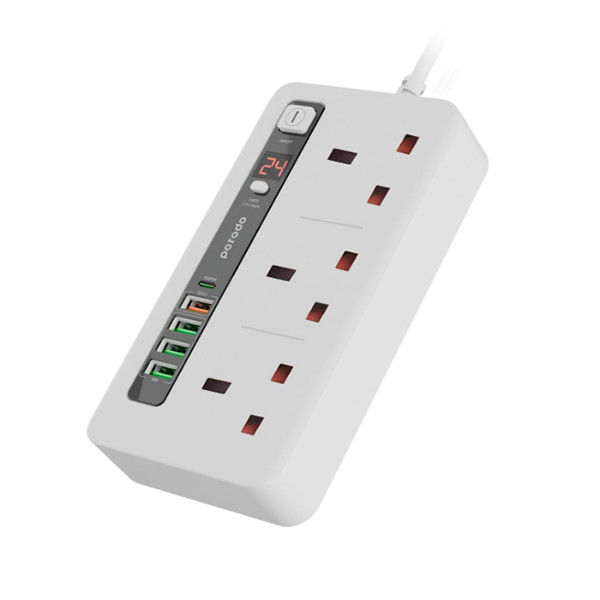 Porodo 3 AC 4 USB-A & USB-C PD 20W Multi-Port Super Hub 2M UK - White, mobiles, lebanon, samsung, iphones, new, used, laptops, computers, huawei, phone, mobile prices in lebanon,mobile prices