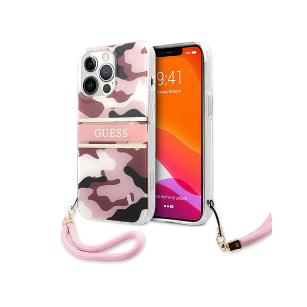 Guess Iphone 13 Pro / 13 6.1" Pink/pink Hardcase Camo Strap Collection, mobiles, lebanon, samsung, iphones, new, used, laptops, computers, huawei, phone, mobile prices in lebanon,mobile prices