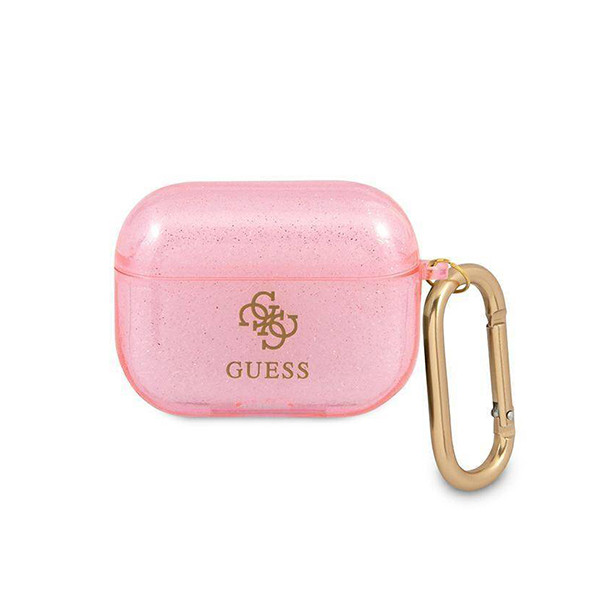 Guess Airpod Case Compatible with Airpods Pro Glitter - Transparent Pink, mobiles, lebanon, samsung, iphones, new, used, laptops, computers, huawei, phone, mobile prices in lebanon,mobile prices